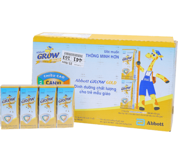 Thùng thực phẩm bổ sung Abbott Grow Gold hương vani 180ml (Lốc 4 hộp) - 12 lốc