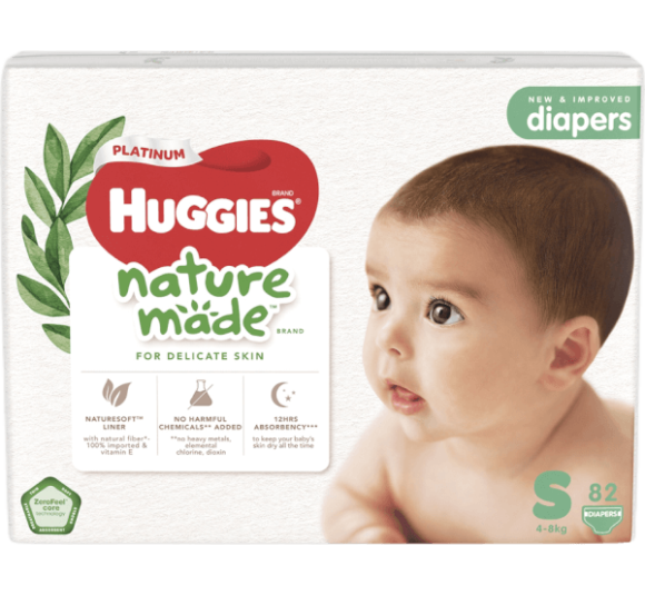 Bỉm tã dán Huggies Platinum Nature Made size S 82 miếng (4-8kg)