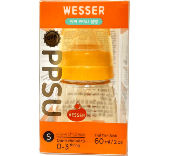 Bình sữa Wesser nhựa PPSU cổ hẹp 60ml (Giao bao bì ngẫu nhiên)