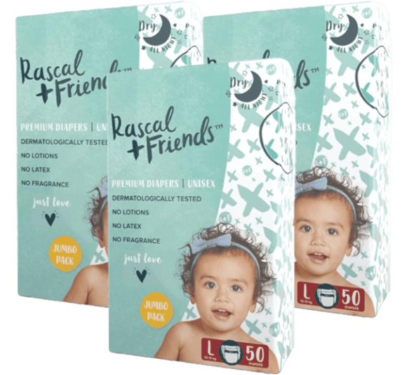 Combo 3 Tã dán sơ sinh Rascal + Friends (L, 10-15kg, 50 miếng)