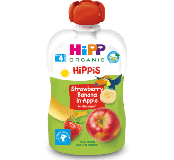 Dinh dưỡng 100% trái cây nghiền hữu cơ HiPPiS Organic (Dâu tây, Chuối, Táo)