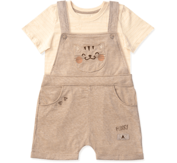 Bộ yếm bé trai, bst Mèo mũm mĩm Animo HS1122069 (6M-5Y,Dark Beige)