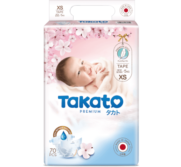 Tã dán Nhật Bản Takato siêu mềm mại (XS, 70 miếng)