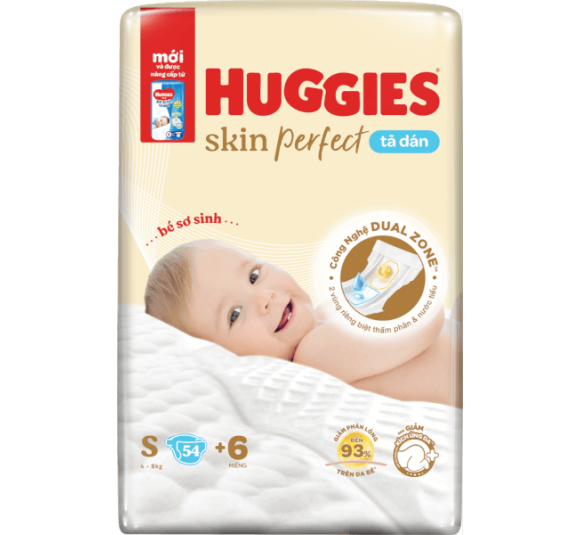 Tã dán sơ sinh Huggies Skin Perfect (S, 4-8kg, 54 miếng)