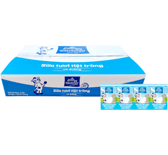 Thùng Sữa tươi tiệt trùng Oldenburger có đường 110ml (lốc 4 hộp)