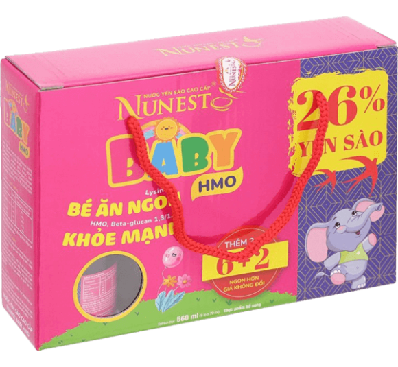 Lốc nước Yến Nunest Kid Baby 26% yến - bổ sung HMO - Lốc 8 lọ (KM 6+2)