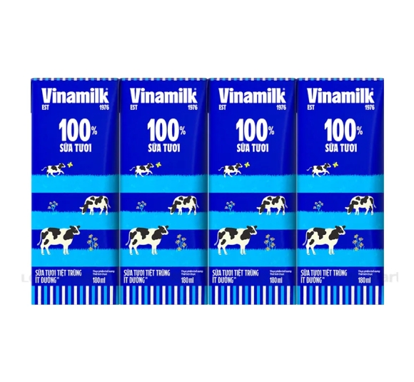  Sữa Tươi Tiệt Trùng Vinamilk Ít Đường Lốc 4 Hộp 180ml