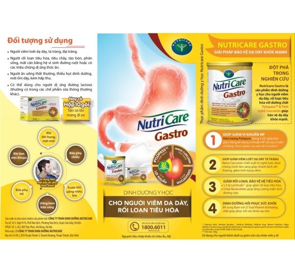 Sữa Nutricare Gastro dành cho người viêm dạ dày , rối loạn tiêu hoá - NUTRICARE