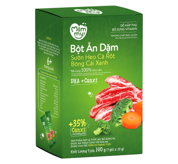 Bột ăn dặm Mămmy vị Sườn Heo Cà Rốt bông Cải Xanh 