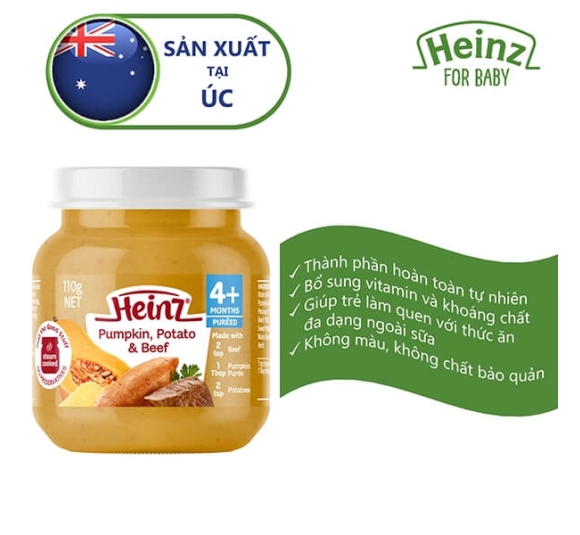 Bí đỏ khoai tây và bò nghiền cho trẻ từ 4 tháng tuổi - Heinz Pumpkin, Potato & Beef