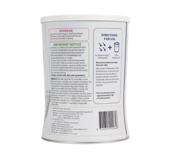 Sữa lạc đà Hoàng Gia Úc ROYAL AUSNZ Camel Grow Up Milk Powder cho bé từ 3 tuổi (900g )