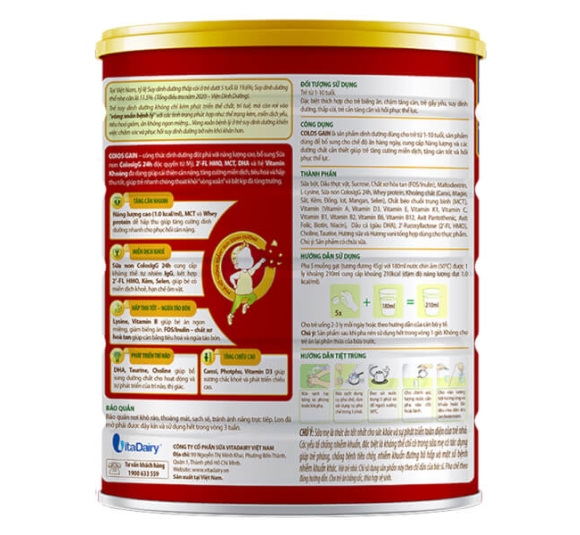 Sữa bột Colos Gain 1+ 800g (1 - 10 tuổi)