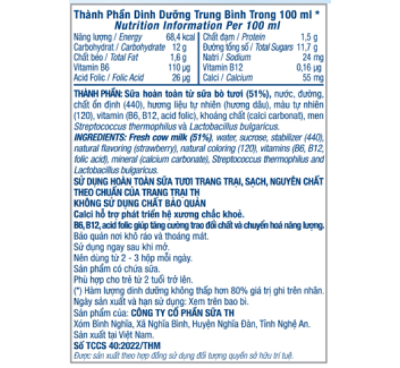 Sữa Chua Uống Tiệt Trùng TH true YOGURT TOPKID Hương Dâu Tự Nhiên 110 ml
