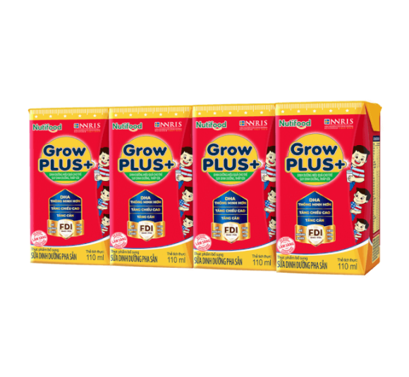 Sữa GrowPLUS+ đỏ  Hộp 110ml (lốc 4 hộp) - NUTIFOOD