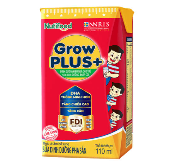 Sữa GrowPLUS+ đỏ  Hộp 110ml (lốc 4 hộp) - NUTIFOOD