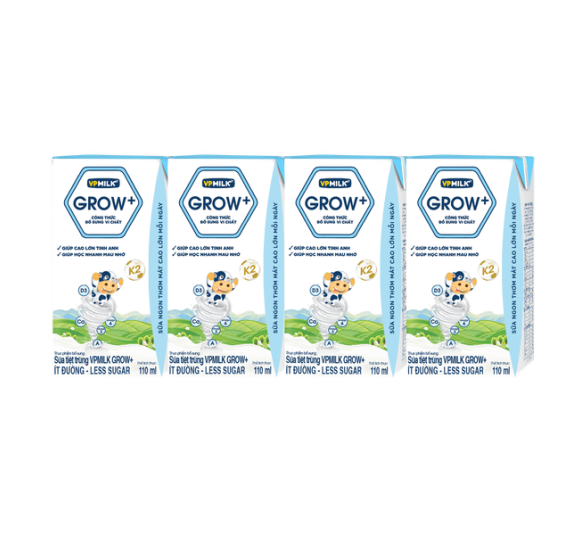 Sữa Tiệt Trùng VPMilk Grow+ Ít Đường 110ml x Lốc 4 