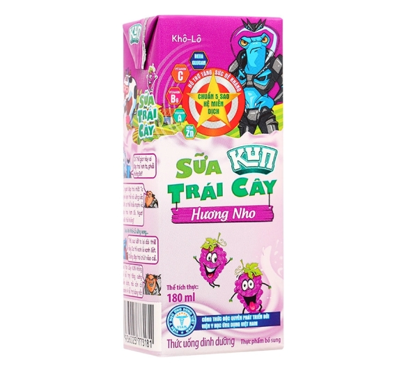 Lốc 4 hộp sữa trái cây Kun hương nho 180 ml (từ 2 tuổi)