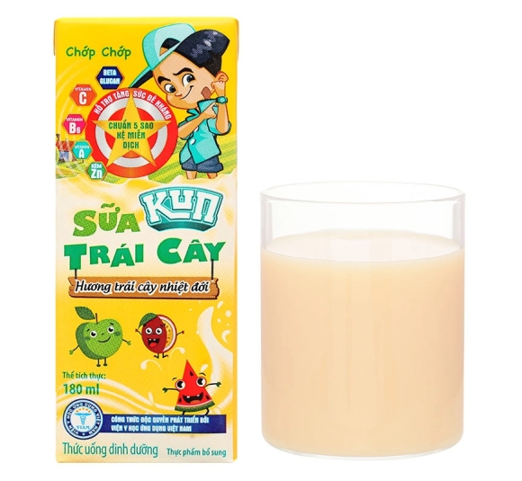 Lốc 4 hộp sữa trái cây  Kun hương trái cây nhiệt đới 180 ml (từ 2 tuổi)