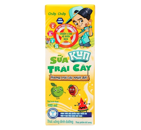 Lốc 4 hộp sữa trái cây  Kun hương trái cây nhiệt đới 180 ml (từ 2 tuổi)
