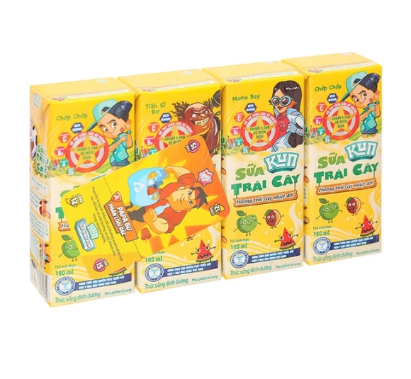 Lốc 4 hộp sữa trái cây  Kun hương trái cây nhiệt đới 180 ml (từ 2 tuổi)