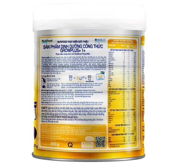 Sữa bột Nutifood Grow Plus+ Vàng (Sữa non) 800g cho bé trên 1 tuổi