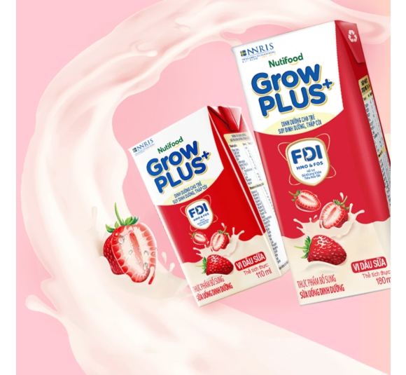  GrowPLUS+ Vị Dâu Sữa Hộp 180ml -NUTIFOOD
