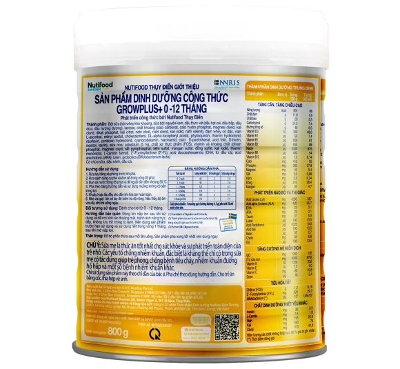 Sữa bột Nutifood GrowPlus+ Vàng (Sữa non) 800g (0-12M)