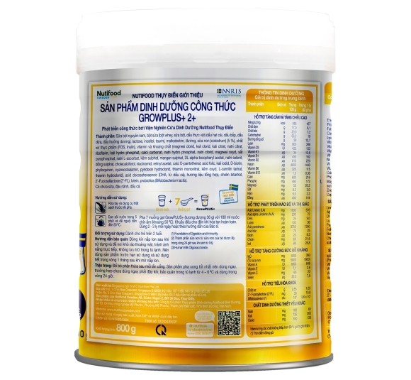 Sữa bột Nutifood Grow Plus+ Vàng (Sữa non) 800g cho bé trên 2 tuổi 