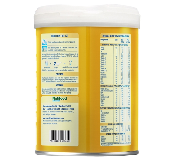 Sữa bột Nutifood GrowPlus+ Colos Immunel 2+ 800g cho bé trên 2 tuổi 