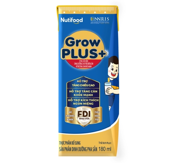 Sữa Nutifood GrowPLUS+ xanh hương vani 180 ml cho trẻ biếng ăn (từ 2 tuổi)