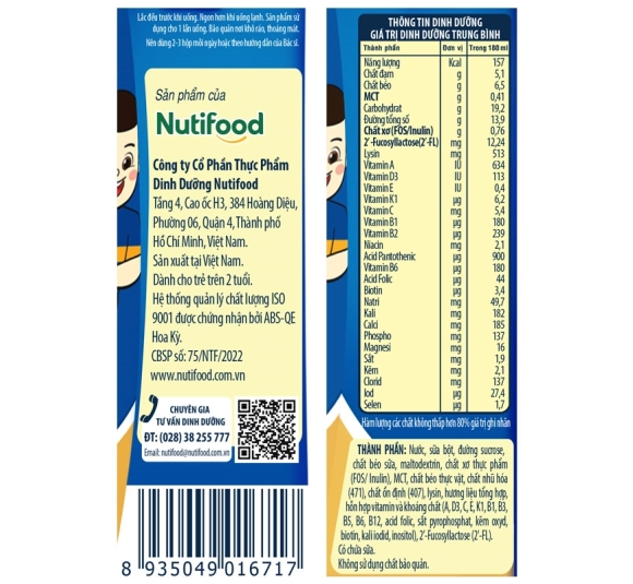 Sữa Nutifood GrowPLUS+ xanh hương vani 180 ml cho trẻ biếng ăn (từ 2 tuổi)
