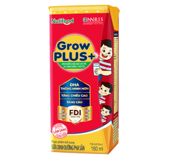 Sữa GrowPLUS+ Đỏ Hộp 180ml (lốc 4 hộp) - NUTIFOOD