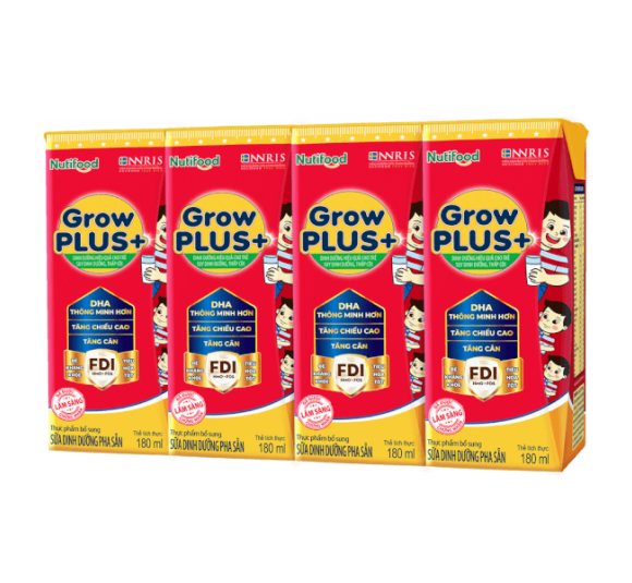 Sữa GrowPLUS+ Đỏ Hộp 180ml (lốc 4 hộp) - NUTIFOOD