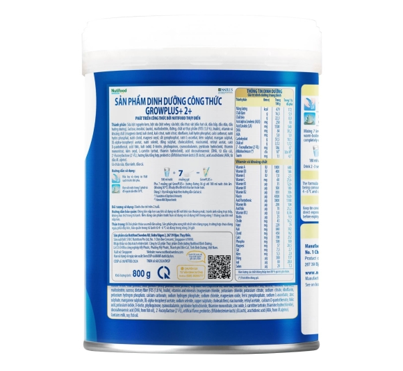 Sữa bột Nutifood GrowPlus+ Boosting Digestion 2+ 800g cho bé trên 2 tuổi 