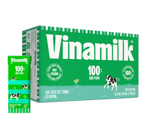 Sữa tươi tiệt trùng Vinamilk có đường hộp 180ml 
