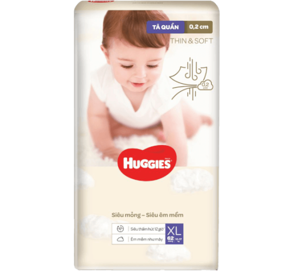Tã quần Huggies Thin & Soft  (XL, 12-17kg, 62 miếng)