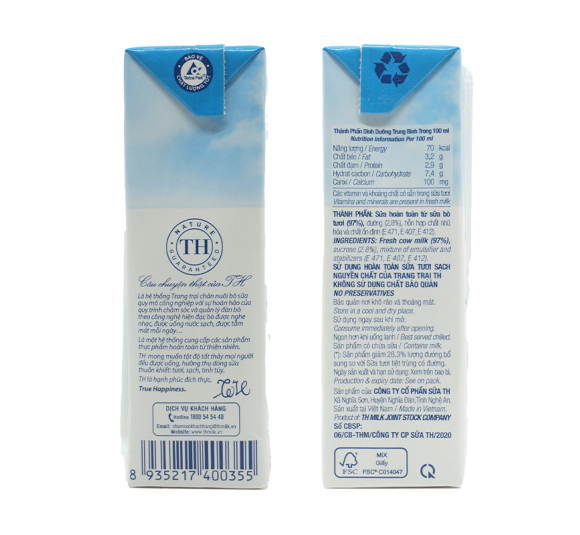 Sữa Tươi Tiệt Trùng Ít Đường TH true MILK 180 ml