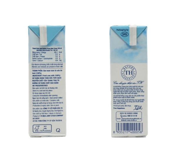 Sữa Tươi Tiệt Trùng Nguyên Chất TH true MILK 180 ml