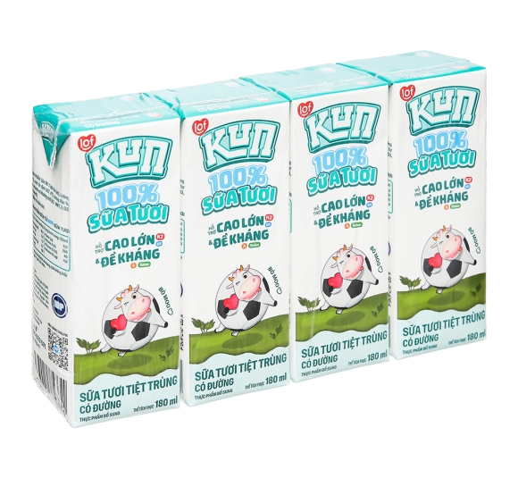Sữa tươi tiệt trùng có đường Kun 100% Sữa tươi 180ml