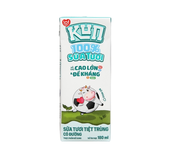 Sữa tươi tiệt trùng có đường Kun 100% Sữa tươi 180ml