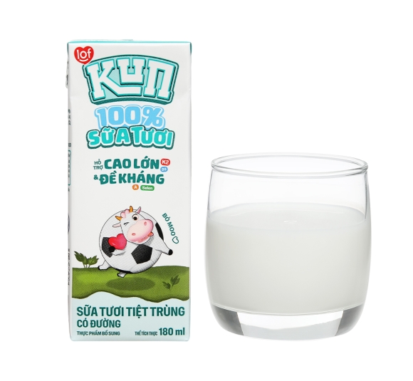 Sữa tươi tiệt trùng có đường Kun 100% Sữa tươi 180ml