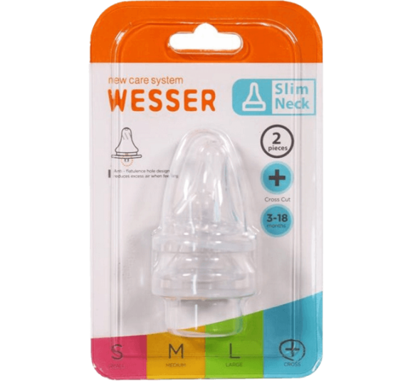 Vỉ 2 núm ty Wesser silicone cổ hẹp size +