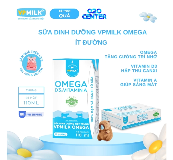  Sữa Dinh Dưỡng Tiệt Trùng VPMilk Omega Ít đường x Lốc 4 