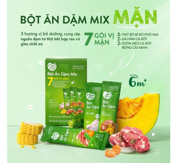 Bột ăn dặm Mămmy Mix 7 gói vị mặn (3 thịt bò; 2 gà hầm; 2 sườn heo) 