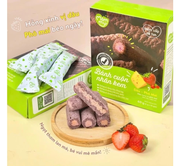 Bánh Ăn Dặm Cuộn Kem Mămmy Vị Dâu Phô Mai 