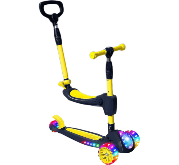 Xe scooter nhạc đèn có ghế ngồi, cần đẩy 3in1 Animo ZT-605 (Vàng)